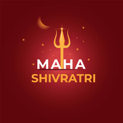 Maha Shivratri banner. Hindi celebration creative card for web. Trident, moon, star, text. Vector illustration