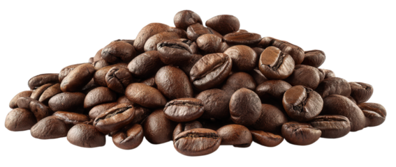 Aromatic Coffee Beans: A close-up shot of a pile of roasted coffee beans, showcasing their rich color and intricate textures. These beans promise a fragrant and energizing start to any day.