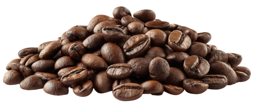 Aromatic Coffee Beans: A close-up shot of a pile of roasted coffee beans, showcasing their rich color and intricate textures. These beans promise a fragrant and energizing start to any day.