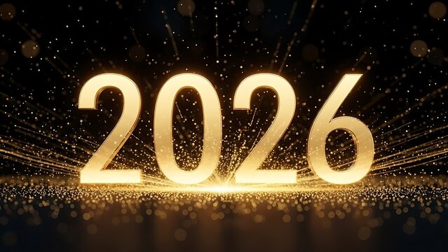 Celebrate the New Year 2026 with glamorous golden shine and glittering lights, perfect for invitations, cards, and festive digital designs