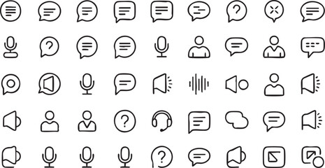 Outline Voice and Media Interface Icons Sketch Style Collection of Volume Headsets and Message Symbols
