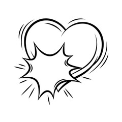 Valentine cartoon heart with explosion. Romantic speech bubble in comic style. Love greeting card.