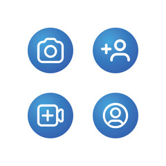 Blue Social Media Icons in 2x2 Grid on White Background Representing Camera, Contact, Video, and Profile Functions
