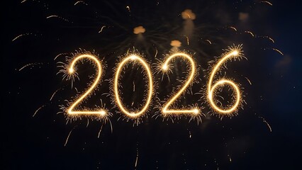 Sparkling 2026 New Year's Eve Countdown with Festive Fireworks, Glowing Numbers for Holiday Celebrations and Future Events, Perfect for Greetings and Marketing