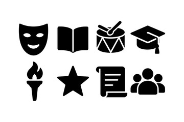 Silhouette icons of theater arts and education concepts in black and white
