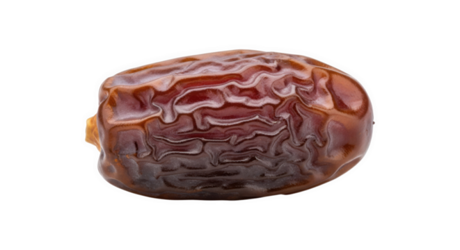 Close up of single dried date fruit isolated on transparent background png