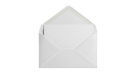 Open white square envelope with blank greeting card isolated on transparent background png