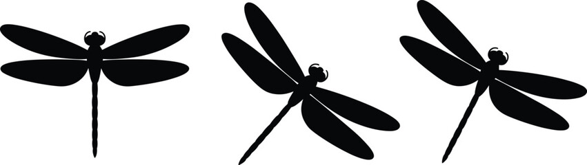 Dragonfly silhouette collection, flying insect vector set, black nature icons, summer bugs, decorative graphic design, wildlife clipart for prints