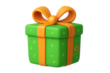 Naklejka premium Green gift box with orange ribbon and bow wrapped for celebration, offering surprise and presents