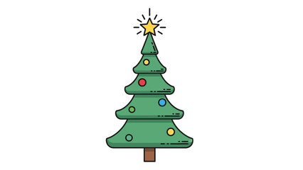 A stylized Christmas tree with ornaments and a star on top.