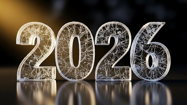 Frozen numbers 2026 representing the upcoming new year on dark surface