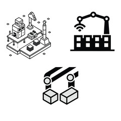 Isometric Smart Factory with Robotic Arms and Conveyor System