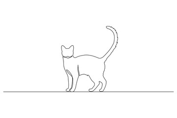 Cat standing in a simple, continuous one line drawing on a white background