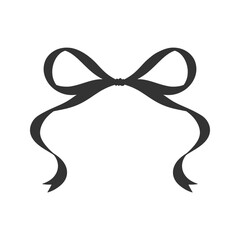 Coquette bow, black silhouette drawing. Tied ribbon, illustration. Frame contour, romantic design. Wedding, birthday gift, retro style. Girly hairstyle accessories, vector illustration. Doodle lace.