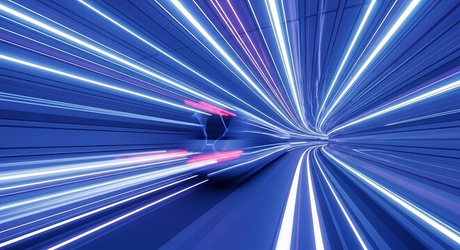 Abstract futuristic tunnel with neon lights and geometric shapes background
