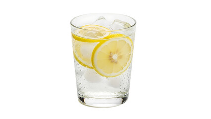 Refreshing Lemon Water with Ice Cubes in a Clear Glass