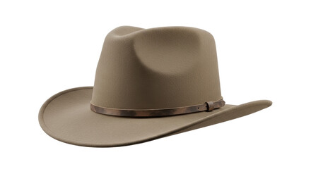 Stylish olive green felt cowboy hat isolated PNG, classic western headwear for fashion and outdoor adventures on transparent background