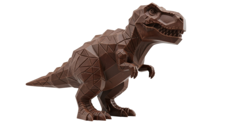 Geometric chocolate Tyrannosaurus Rex PNG isolated on transparent background, polygonal dinosaur figure for confectionery and food design