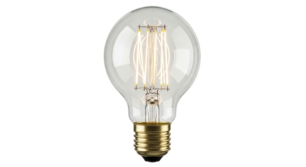 Vintage Edison light bulb PNG isolated on transparent background, antique style filament lamp for retro decor and energy efficiency