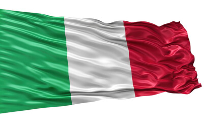 Obraz premium Waving Italian flag isolated PNG on transparent background, national symbol of Italy with green white and red stripes, patriotic design element