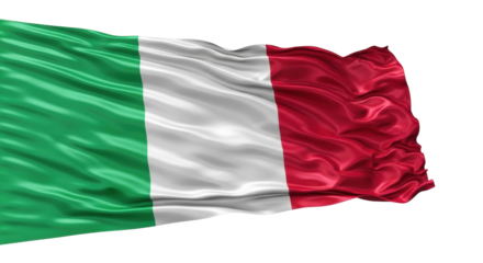 Waving Italian flag isolated PNG on transparent background, national symbol of Italy with green white and red stripes, patriotic design element