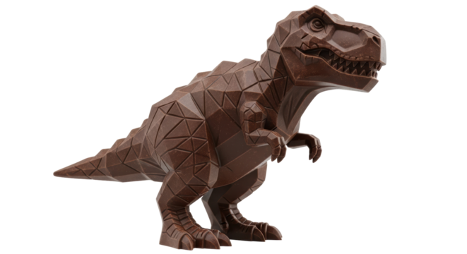 Geometric chocolate Tyrannosaurus Rex PNG isolated on transparent background, polygonal dinosaur figure for confectionery and food design