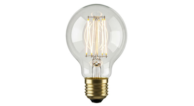 Vintage Edison light bulb PNG isolated on transparent background, antique style filament lamp for retro decor and energy efficiency