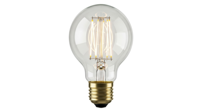 Vintage Edison light bulb PNG isolated on transparent background, antique style filament lamp for retro decor and energy efficiency - Powered by Adobe