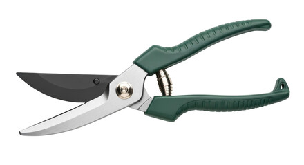 Green handled garden pruners isolated PNG, gardening tool for trimming plants and shrubs on transparent background