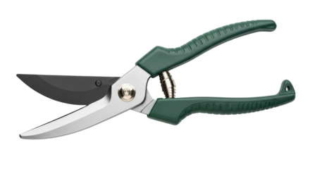 Green handled garden pruners isolated PNG, gardening tool for trimming plants and shrubs on transparent background
