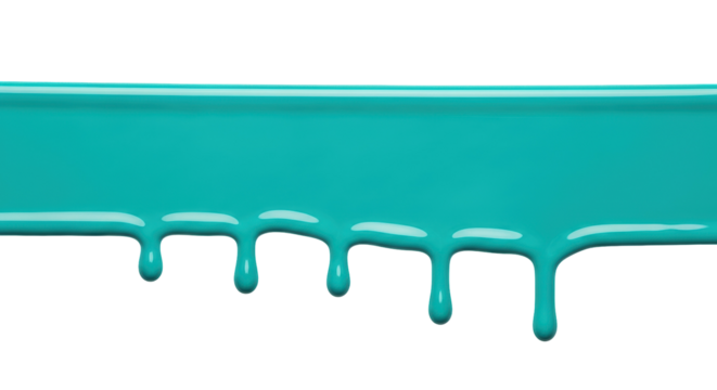 Turquoise paint dripping isolated PNG, vibrant teal liquid with glossy texture on transparent background for creative design and artistic projects - Powered by Adobe