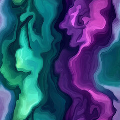 Abstract fluid art with green and purple swirls and contours  