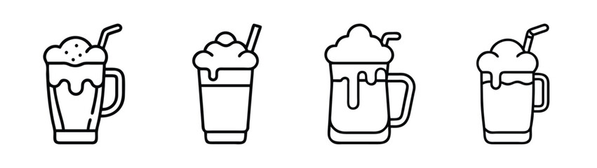 Delicious milkshake vector art: ice cream float, smoothie, dessert drink, sweet treat, black line drawing
