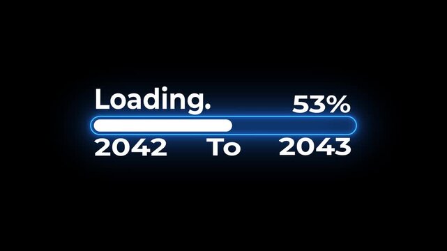 Loading bar from 2042 to 2043 new year transfer animation. New year 2043 loading bar animation Year changing from 2042 to 2043. Almost reaching New Year on black background.