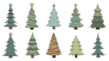 Obraz premium Collection of Stylized Christmas Trees with Star Toppers.