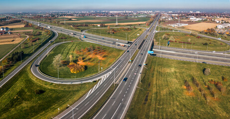 Highway Interchange Countryside Autumn Aerial View