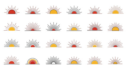 Collection of Sunrise Icons with Radiating Lines.
