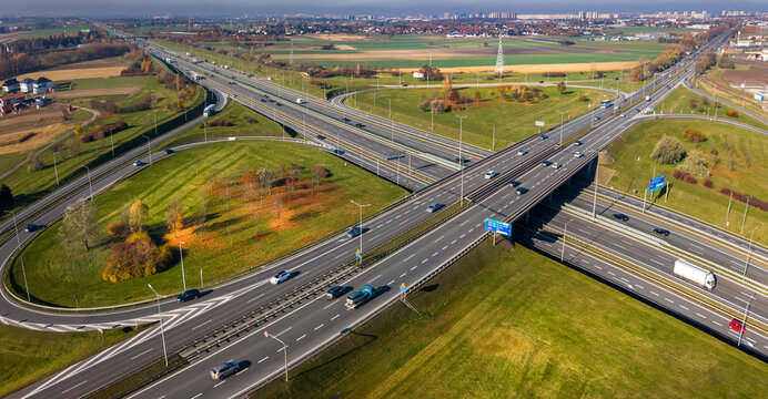 Highway Interchange Autumn Landscape Urban Suburbs