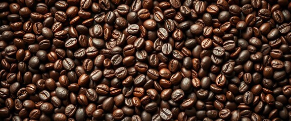 Rich, dark roasted coffee beans fill the frame,  organic,  ingredient