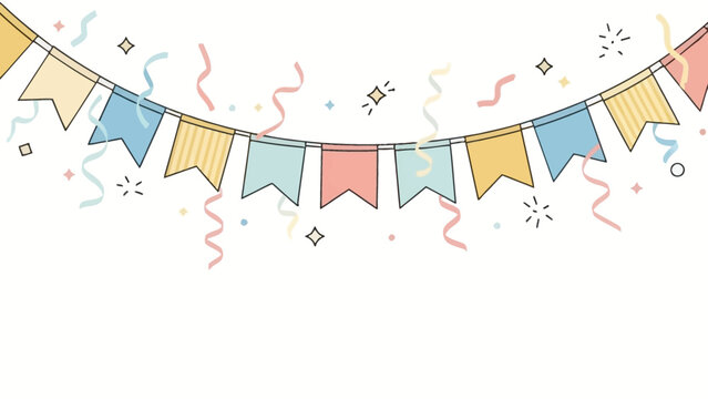 Colorful hand drawn bunting flags for a festive celebration.