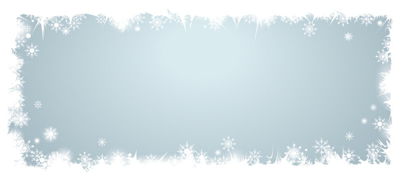 Frosty ice frame with snowflakes.  Rectangular, square winter border frame on background isolated illustration