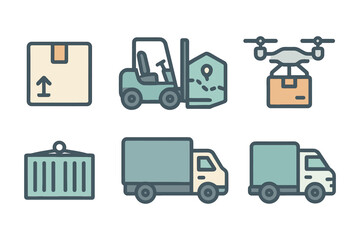 Logistic elements in flat style featuring delivery, transportation, and cargo icons