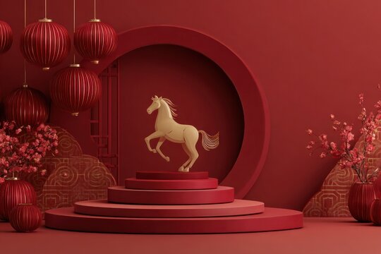 Minimalist Chinese New Year Ad Banner with Gold Horse