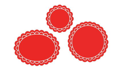 Red decorative labels in various shapes and sizes for design elements.