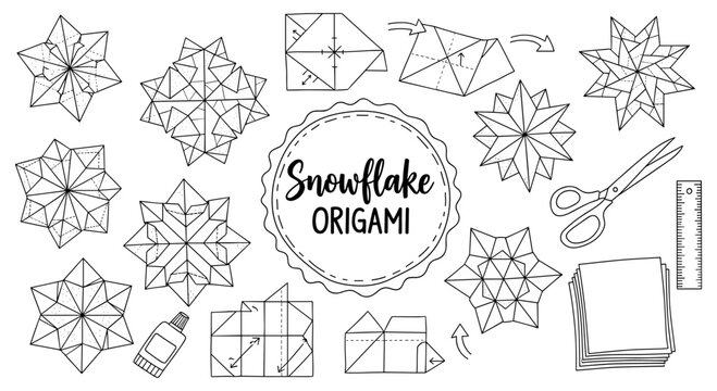 Step-by-step guide to creating origami snowflakes with instructions and tools