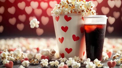A pair of cups filled with popcorn and a refreshing drink, perfect for a cozy movie night or a fun outing