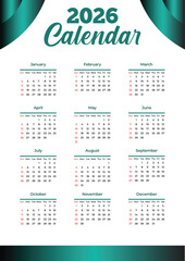 Sleek 2026 calendar with modern grid layout, gold-highlighted weekends, and bold futuristic title – stylish yearly planner and elegant calendar design JPG