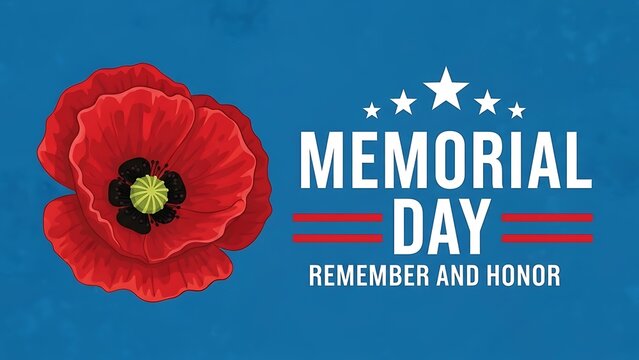 Patriotic Memorial Day Illustration with Red Poppy Flower Stars and Stripes Honoring Veterans and Fallen Heroes Offering Remembrance Gratitude and National Pride