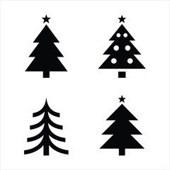 Obraz premium Four stylized Christmas trees with stars are arranged on a white transparent background