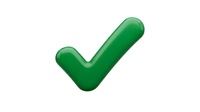 Green check mark symbol on black background for approval and confirmation
